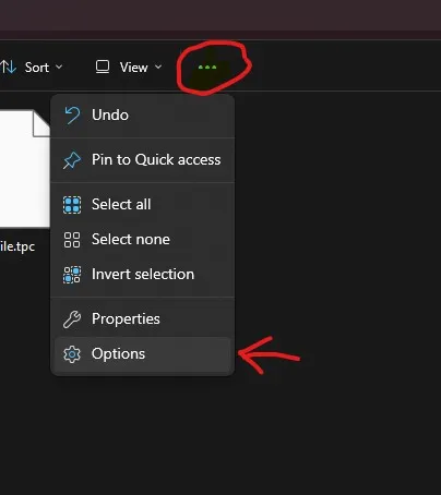 The location of the options button