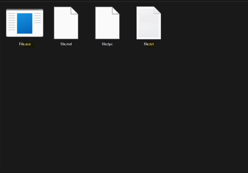 A folder showing file extensions on all files